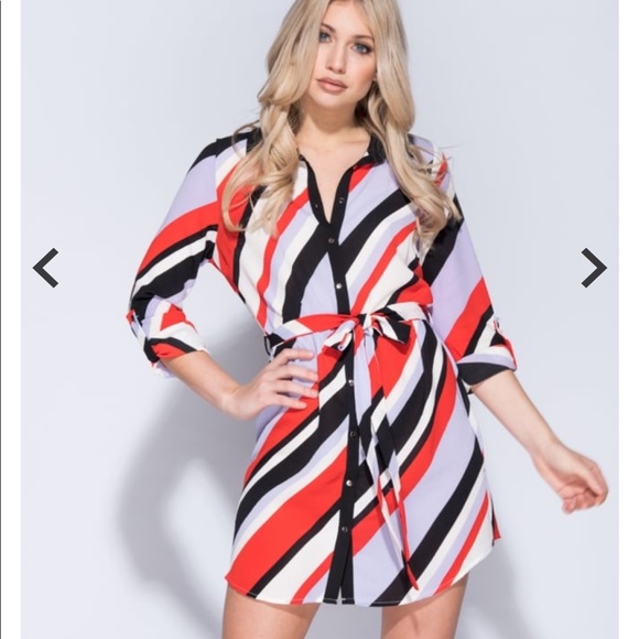 Dresses & Skirts - Multi stripe mini shirt dress